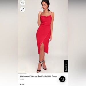 Lulus Red satin midi dress cowl neck